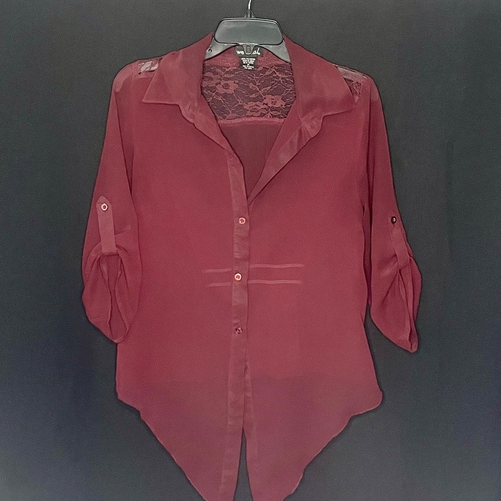 Wet Seal Burgundy Lace Button Up Blouse